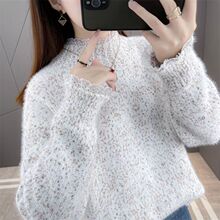 雪尼尔2023年新款蕾丝领假两件毛衣女外穿加厚宽松秋冬套头半高领