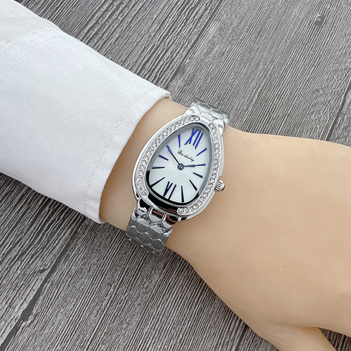 Wholesale elegant and fashionable steel strap ladies watch, light luxury niche creative snake-shaped full diamond English watch