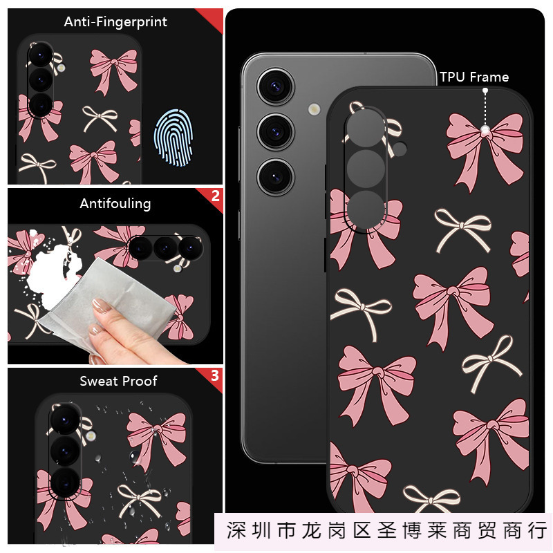 Suitable for Samsung S25Ultr Painted Side Phone Case S22Plus Cartoon Bow A36Tup Straight Edge Case