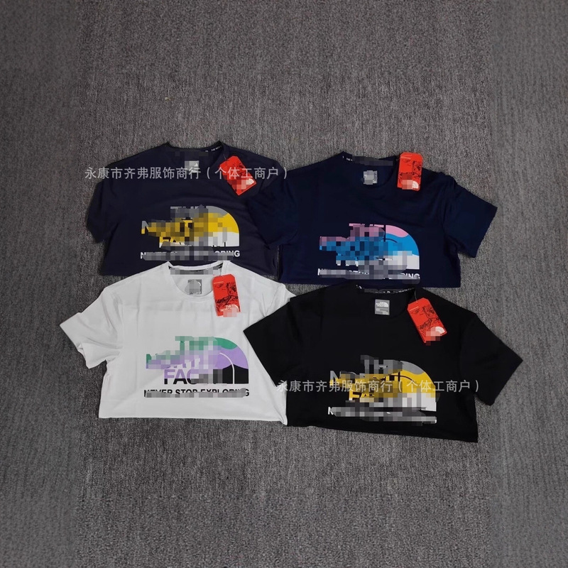 Foreign Trade Correct Version of North Face 230g Pure Cotton Loose T-Shirt for Men and Women, Same Style Couple Print, Comfortable Trendy Brand