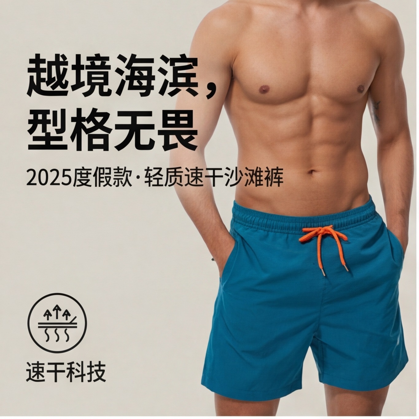 2026 Cross-border Foreign Trade Men's Swimming Beach Shorts, Men's 4/5 Length Casual Shorts, Sports Quick-drying Pants, Lightweight Style
