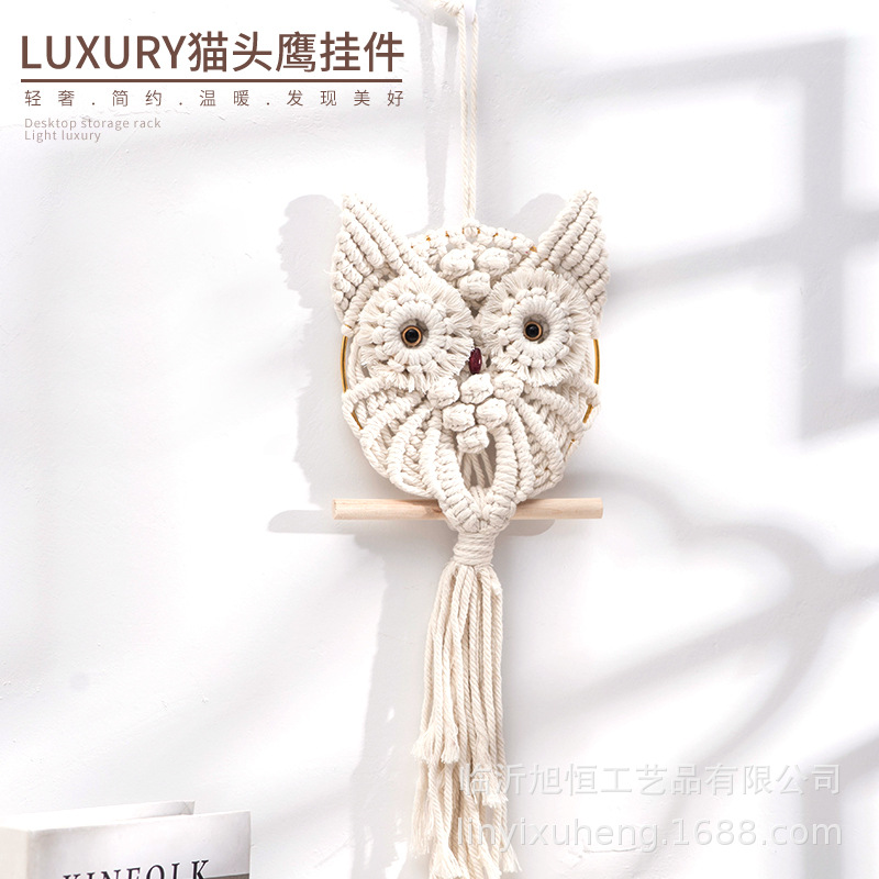Cuerda de algodón tejido a mano colgante de búho tapices de pared creativos bohemios adornos de decoración del hogar de estilo nórdico