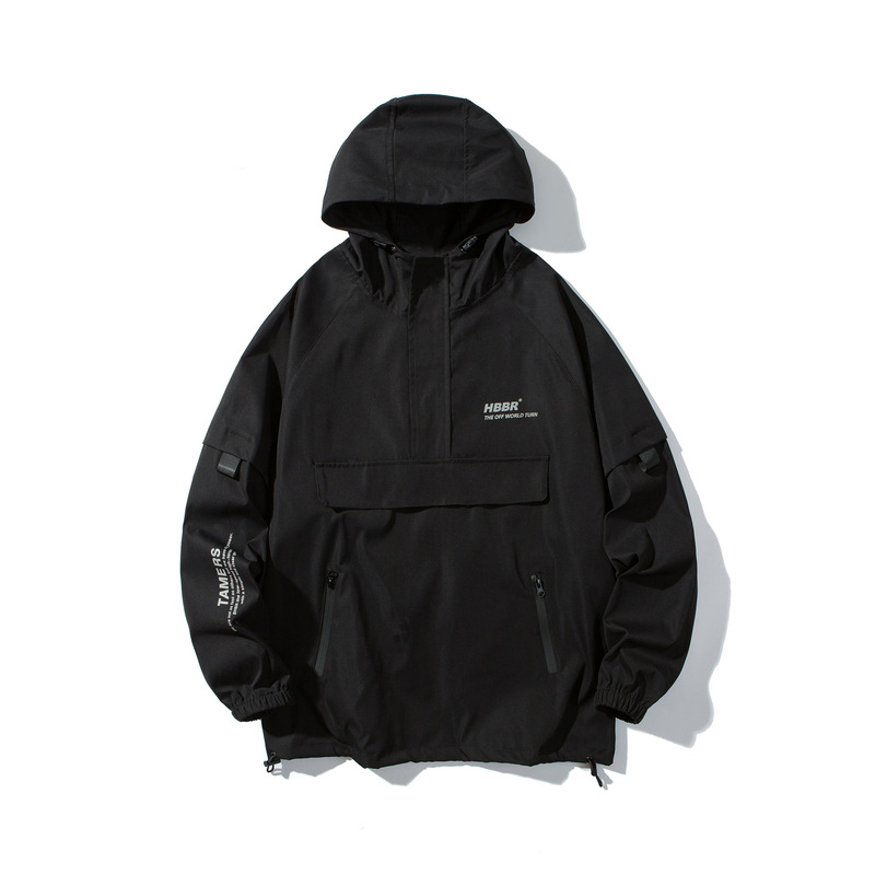 Original Pullover Half Zipper Jacket Thin Trendy Hooded Jacket Men's Spring and Autumn All-match Jacket for Men
