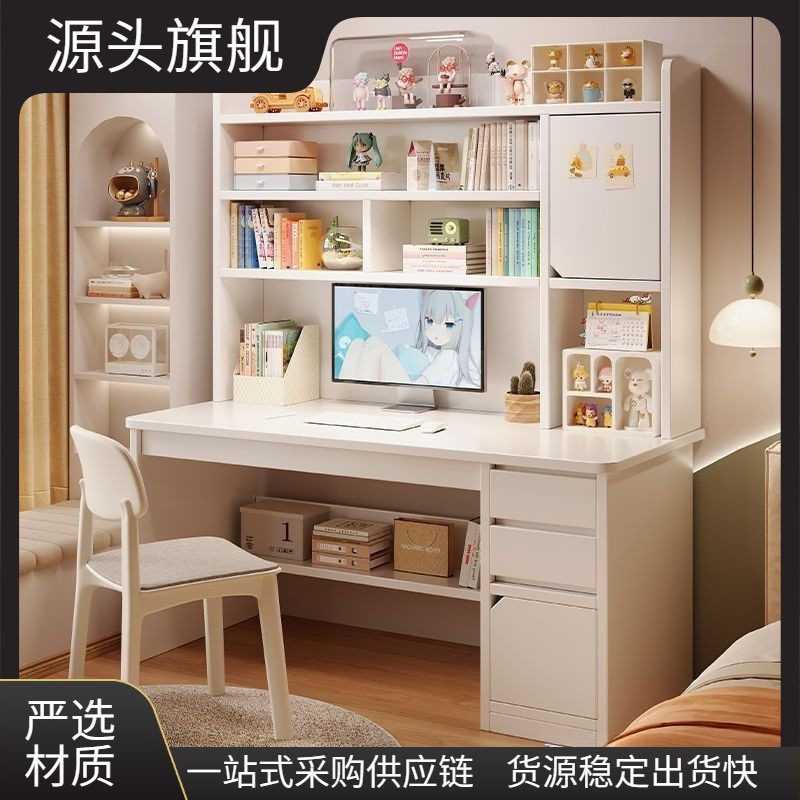Desk and Bookshelf Integrated Table with Book Counter, Desktop Computer Desk for Home Bedroom, Student Study Writing Desk and Chair Set