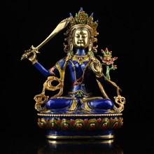 古玩收藏铜镶嵌景泰蓝珐琅彩藏传文殊菩萨佛像一尊家居装饰工艺品