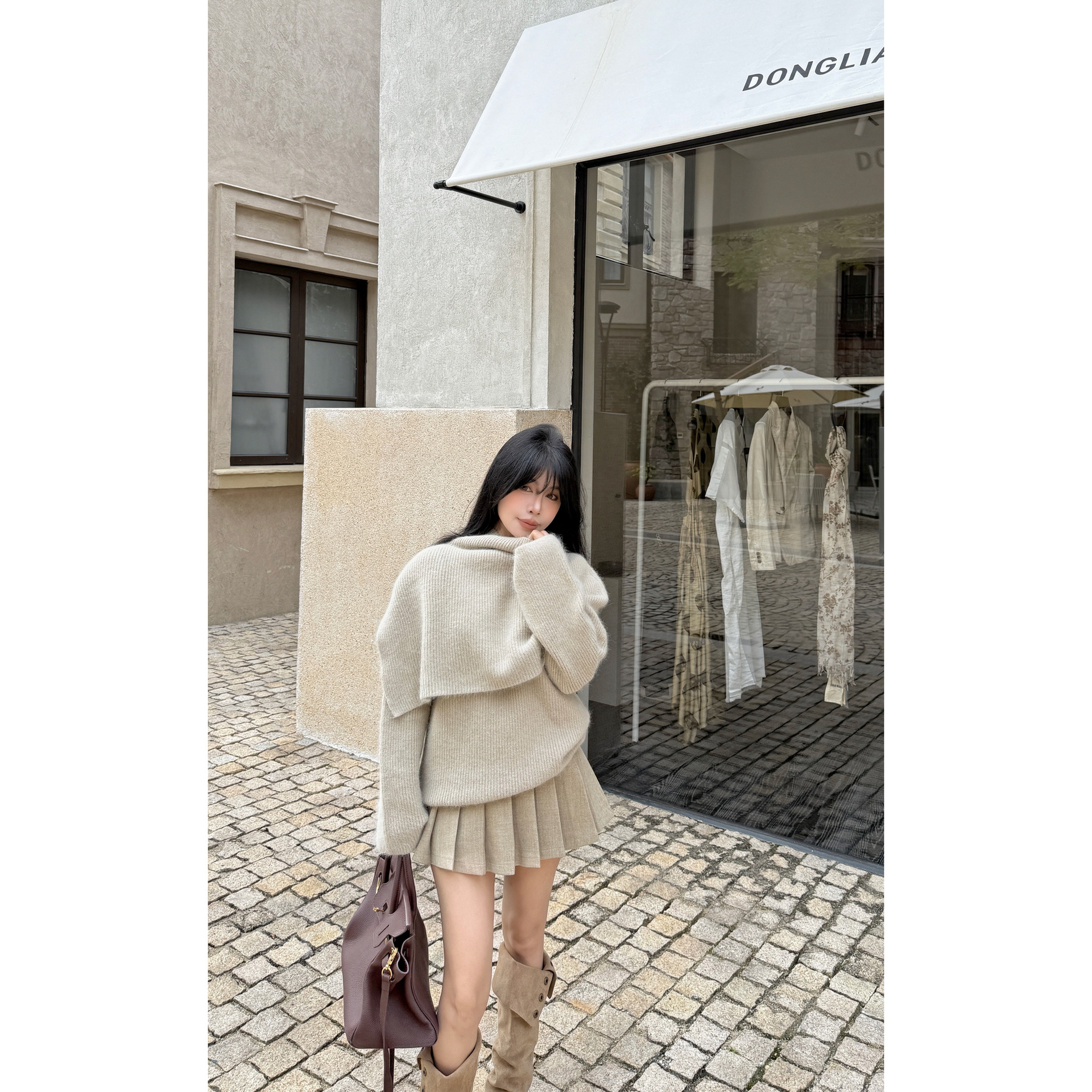 ALA-韩系保暖洋气斗篷兔毛毛衣+披风两件套套装（含羊毛）8508-