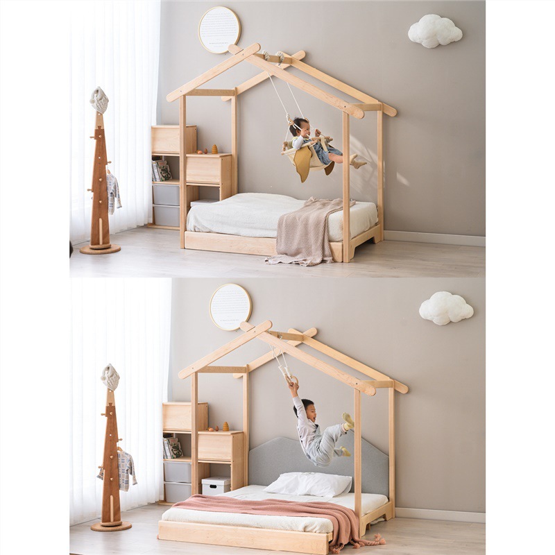 Ice Lolly Bed Solid Wood Kidsren's Bed Environmentally Friendly Retractable House Bed Boy Girl Kidsren's Room