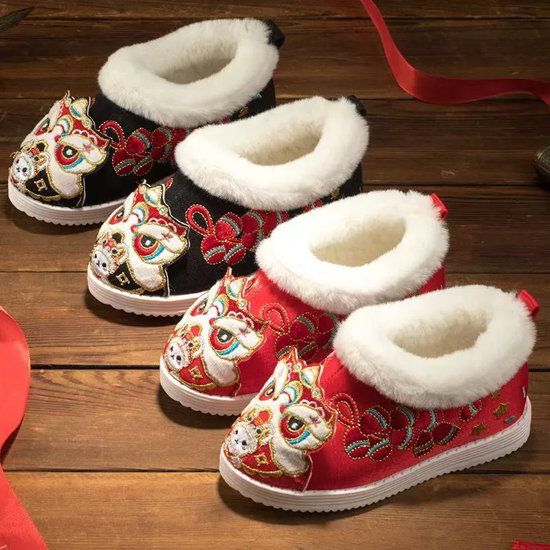 Тигровые туфли для мальчиков и девочек, вышитые хлопчатобумажные туфли в китайском стиле