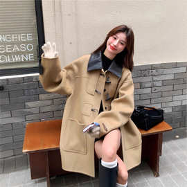 小个子牛角扣毛呢外套女2025冬新款中长款学院风宽松设计感呢大衣