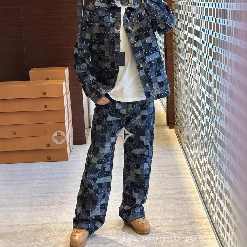 Donkey House 25 New Style Jacquard Denim Suit Jacket and Pants Unisex High Quality 1V Checkerboard Pattern