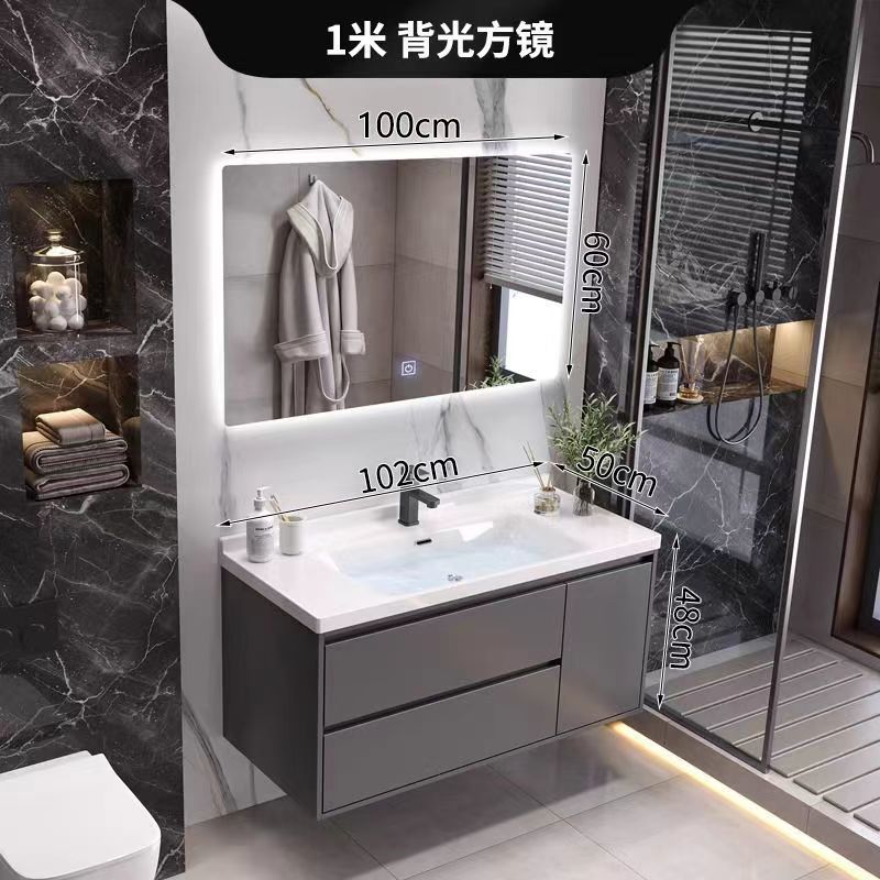 (핫스타일 그레이) 스마트 백라이트 거울 모델 + 전국보증 - 100CM 무도장 공정 + 수도꼭지 악세사리 풀세트 무료