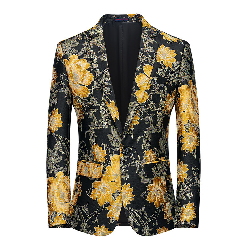Men's Fashion Color Suit Personalized Stage Performance Banquet Business Casual Small Suit Gold 608P160