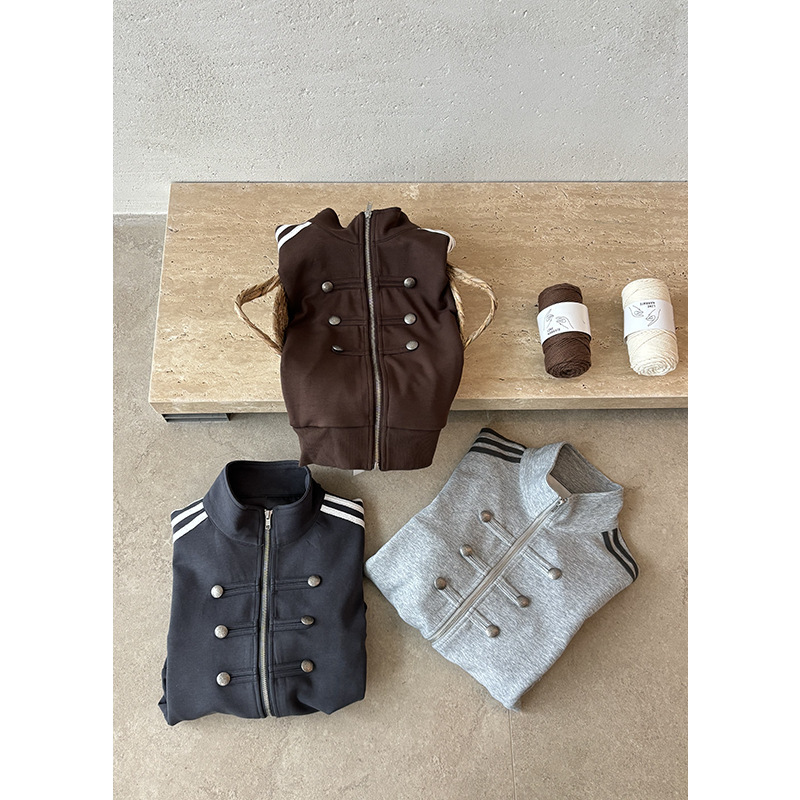 Rainbow Thirteen Lines American Style Double-Breasted Jacket for Women, Fall 26, Slim Fit, Versatile, Sporty Stand Collar Short Jacket