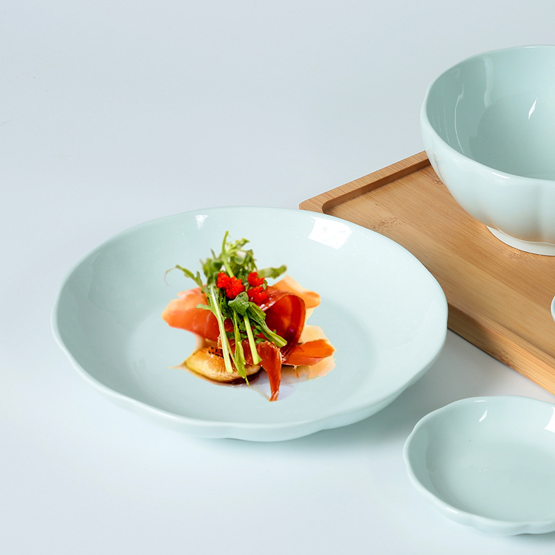 青瓷菜肴西餐盘碗盘陶瓷餐具商用菜盘家用批发陶瓷盘ins风轻奢风