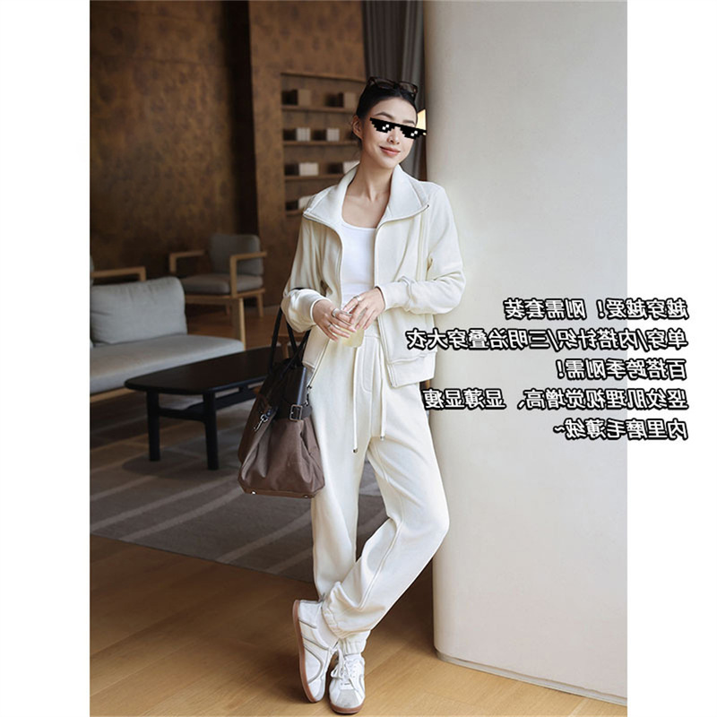 My Essential Set Is More and More Loved! Vertical Texture Fleece Jacket/Sweatpants Two-Piece Set