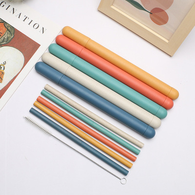Cross border Wheat Straw Portable straw tea with milk coffee straw fold Straight straws Wheat Storage bin fruit juice straw