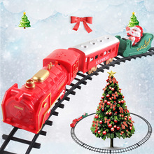跨境圣诞小火车玩具迷你仿真声光复古汽车儿童电动轨道车玩具外贸