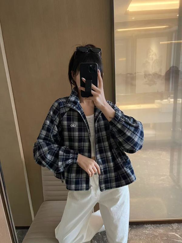 alo早秋新款格子立体廓形拉链外套 25款时髦格子气质优雅外套女装|undefined