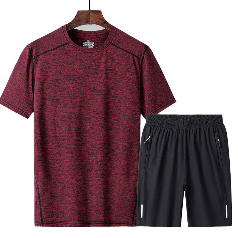 Traje de verano de seda helada de talla extra grande para hombre, camiseta fina de cuello redondo de secado rápido, pantalones cortos deportivos holgados, traje moderno para hombre