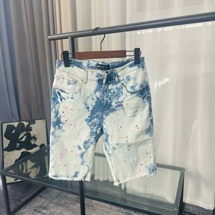 Summer New Splatter Denim Shorts Men's Trendy High Street Graffiti Vibe Five-Point Shorts Korean Version Versatile Slimming Shorts