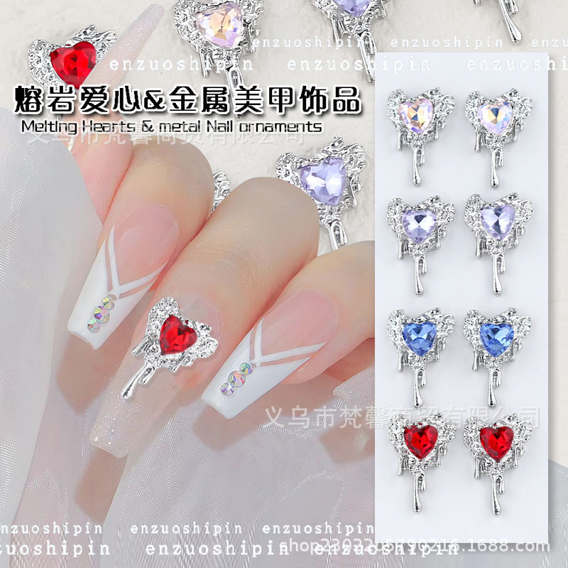 Lava Love Nail Ornaments Metal Heart-Shaped Liquid Love Advanced Pink Diamond Design Feeling Temperament Sweet Cool Nail Diamond