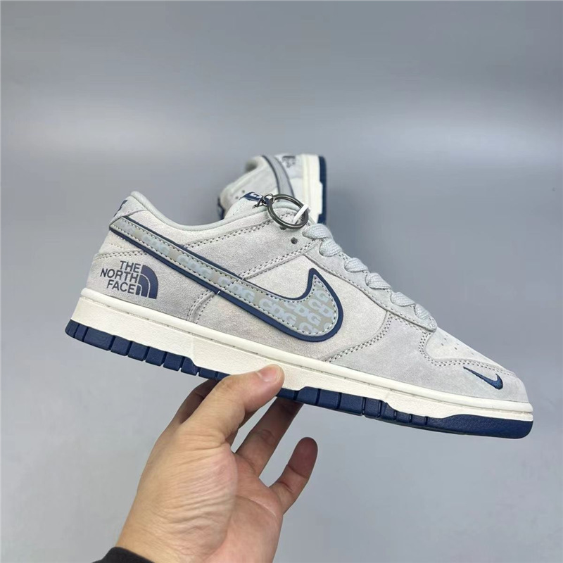 Dunk New Model Tri-Brand Collaboration White and Gray Trendy Low-Top Air-Cushioned Wear-Resistant Casual Sports Sneakers for Men and Women, Same Style for Couples