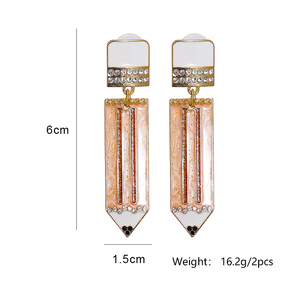 Korean Style Personality Creative Cute Pencil Diamond Earrings display picture 1