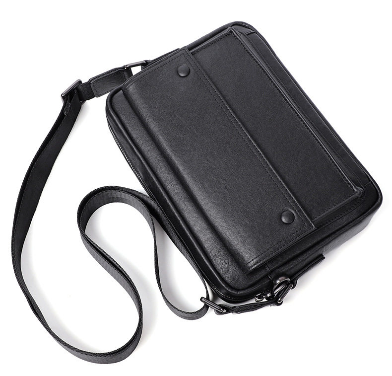 Túi đeo chéo nam da bò thật kiểu ngang cỡ nhỏ 29×11×17 cm — Màu đen chi tiết 18