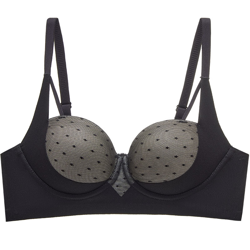 Ropa interior caliente en vivo, pechos pequeños para mujeres, sin anillo de acero, media taza, lunares, ropa interior de moda, sujetador antiflacidez, verano