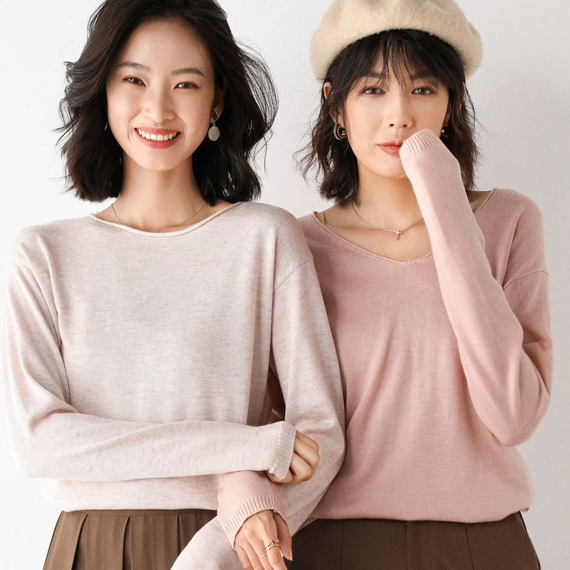 Women's Polyester Pullover (Brand) Slim Long-Sleeve Sweater, Round & V-Neck, Commuting Style