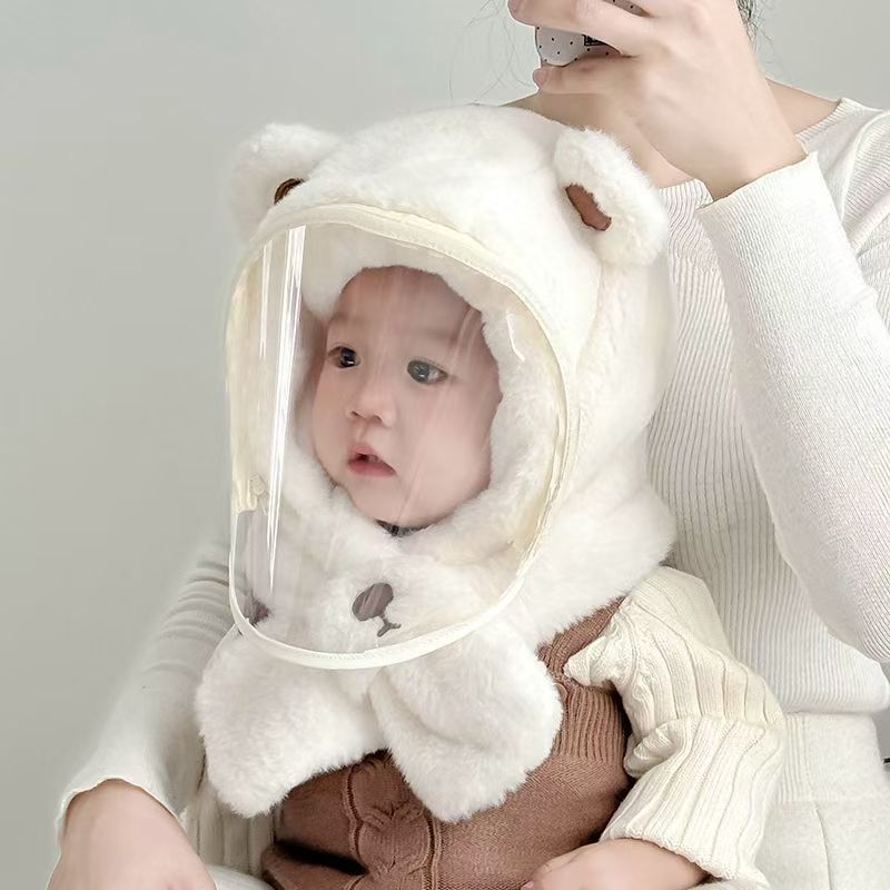 Children's hat and scarf combo, new thickened autumn and winter baby windproof face mask, cycling baby ear protection pullover hat
