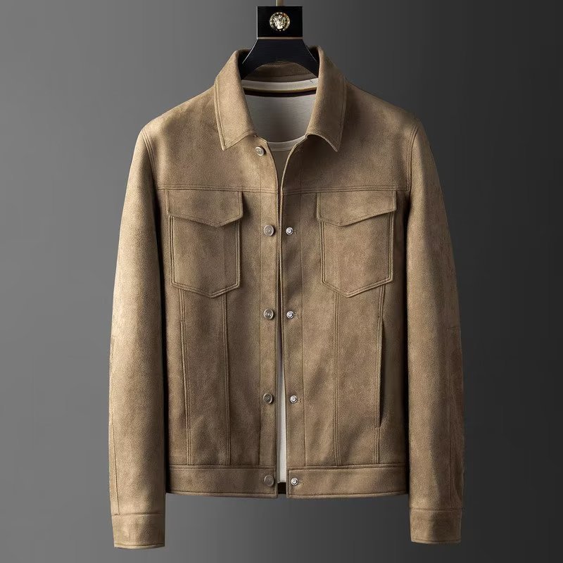 Chaqueta de hombre para otoño e invierno, corte ajustado, solapa, estilo casual de negocios, ligera, de gamuza de lujo, para hombres jóvenes, a la moda.