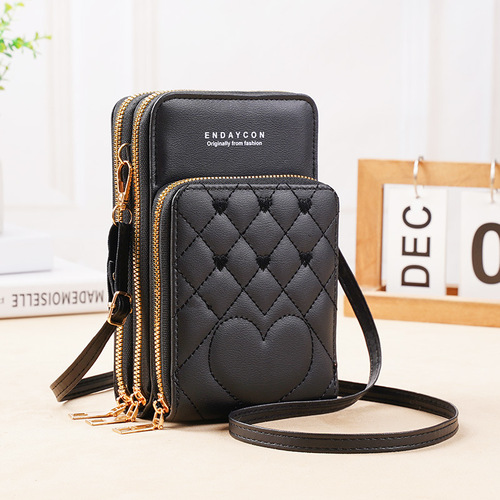 2024 new large-capacity multi-functional fashionable simple shoulder small bag crossbody three-layer zipper mobile phone bag for women