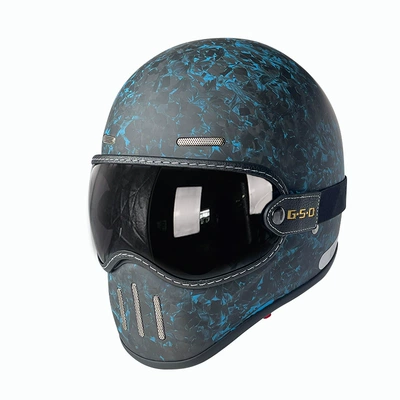 Full-Face Electric Motorcycle Helmet for Men, Motosiklet kaskı (dəbilqə) - matte-blue-forged-black-tea-mirror-m55-56