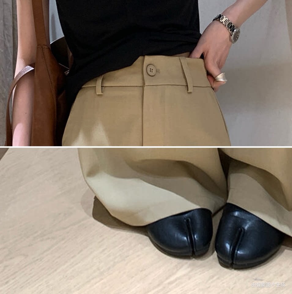 Quần culottes nữ ống rộng dáng suông vải rũ mềm mại — màu đen, màu kaki chi tiết 9