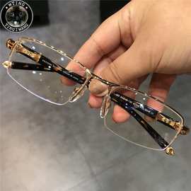 眼镜新款框银饰电镀18k金半框眼镜架男女款可配近视商务