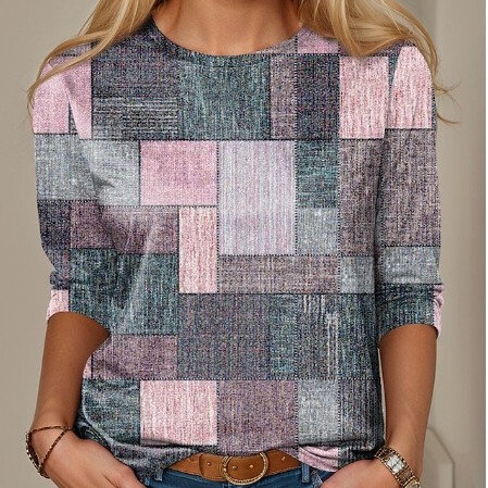 New Women's Spring and Autumn Amazon Cross-border Long-sleeved Round Neck Slim T-shirt Digital Printing
