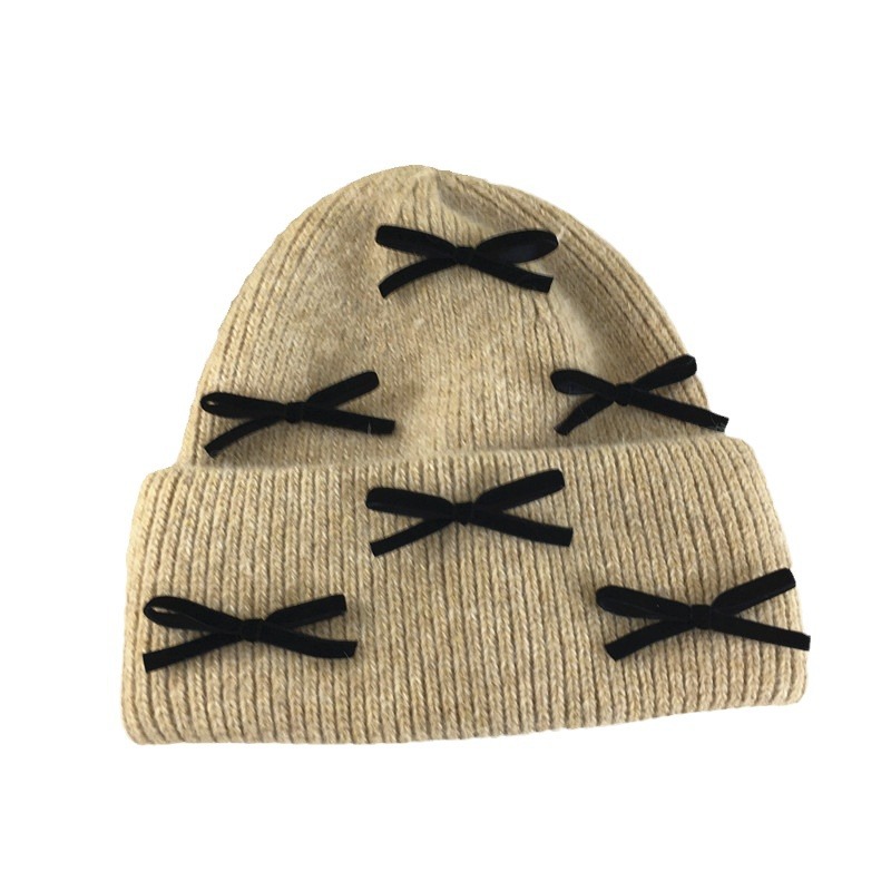 Bonnet tricoté unisexe en poils de lapin pour enfants, automne et hiver, mignon, doux, avec nœud, chaud, protection des oreilles, chapeau froid_voghion.com