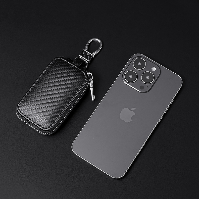 2024 nuevo estilo de negocios con estampado de fibra de carbono, funda para llaves, cremallera única para hombre, cintura colgante universal para automóvil, bolsa de almacenamiento de llaves retro