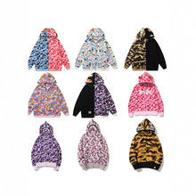 跨境外贸新款BAPEE鲨鱼迷彩连帽开衫拉链潮牌双帽男女卫衣外套潮