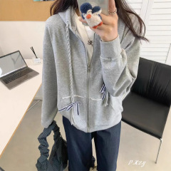 011 慵懒风连帽卫衣女秋季新款拉链开衫女式韩版外套休闲卫衣百搭