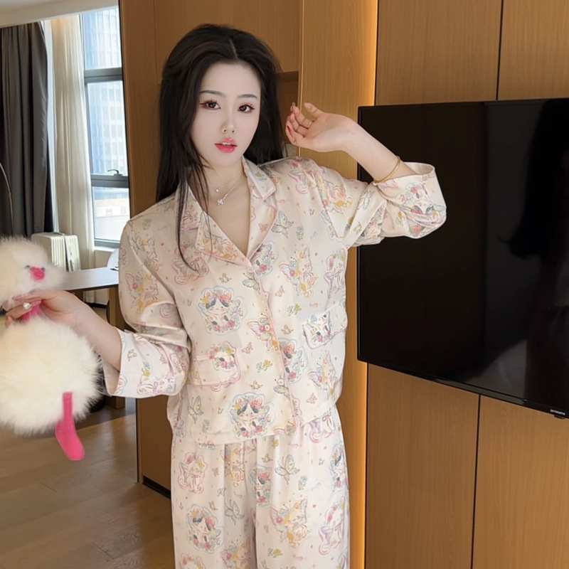Spring and Summer Explosions Temperament Cute Casual Pajamas suit Women's Soft Long-sleeved Home Clothes Can be Wearing Slimming Age Reducing