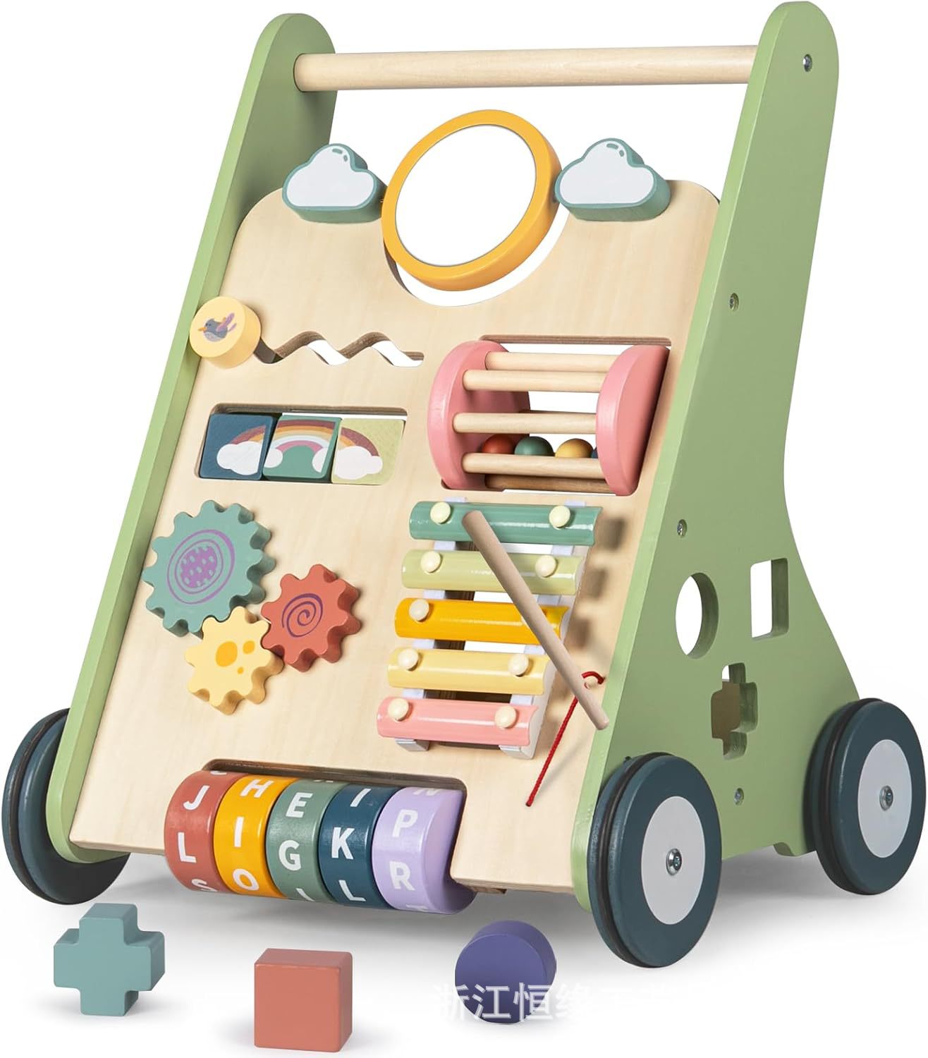 Caminador de Madera Multifuncional para Bebés de 1-3 Años Antivuelco con Freno