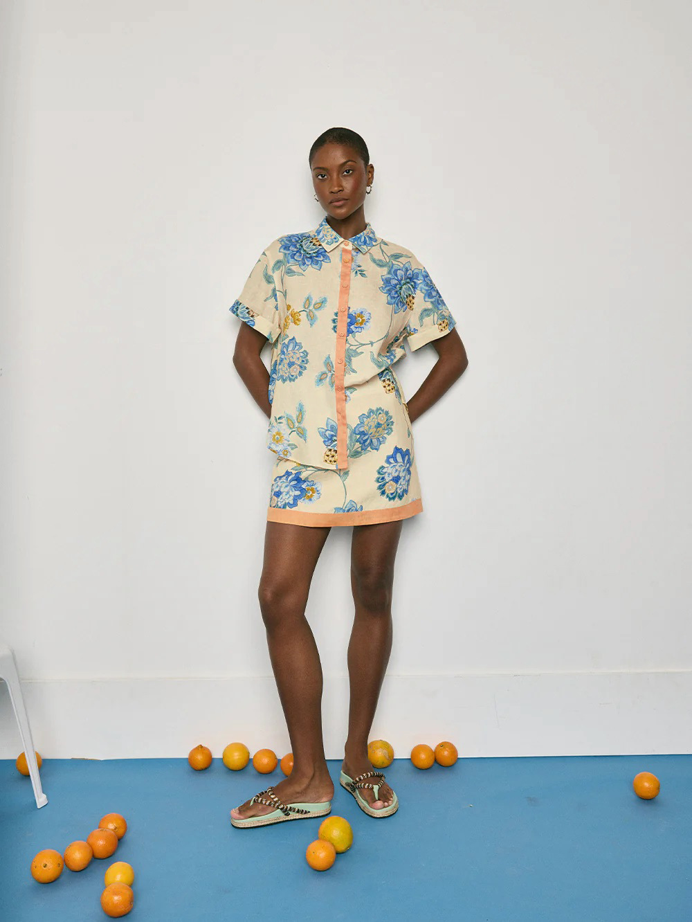 Spring Summer Short Sleeves Shirt Printing Skirt Set Loose Vacation Two Piece Sets