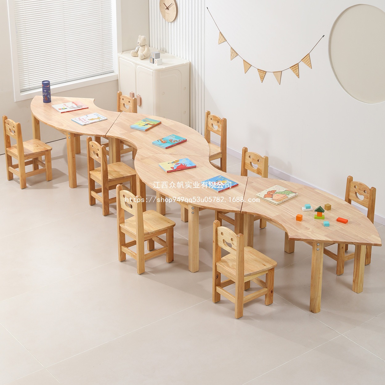 Children's Solid Wood Shape Table and Chair Combination Set Kindergarten Multi-Functional Learning Art Table Early Education Painting Handmade Table