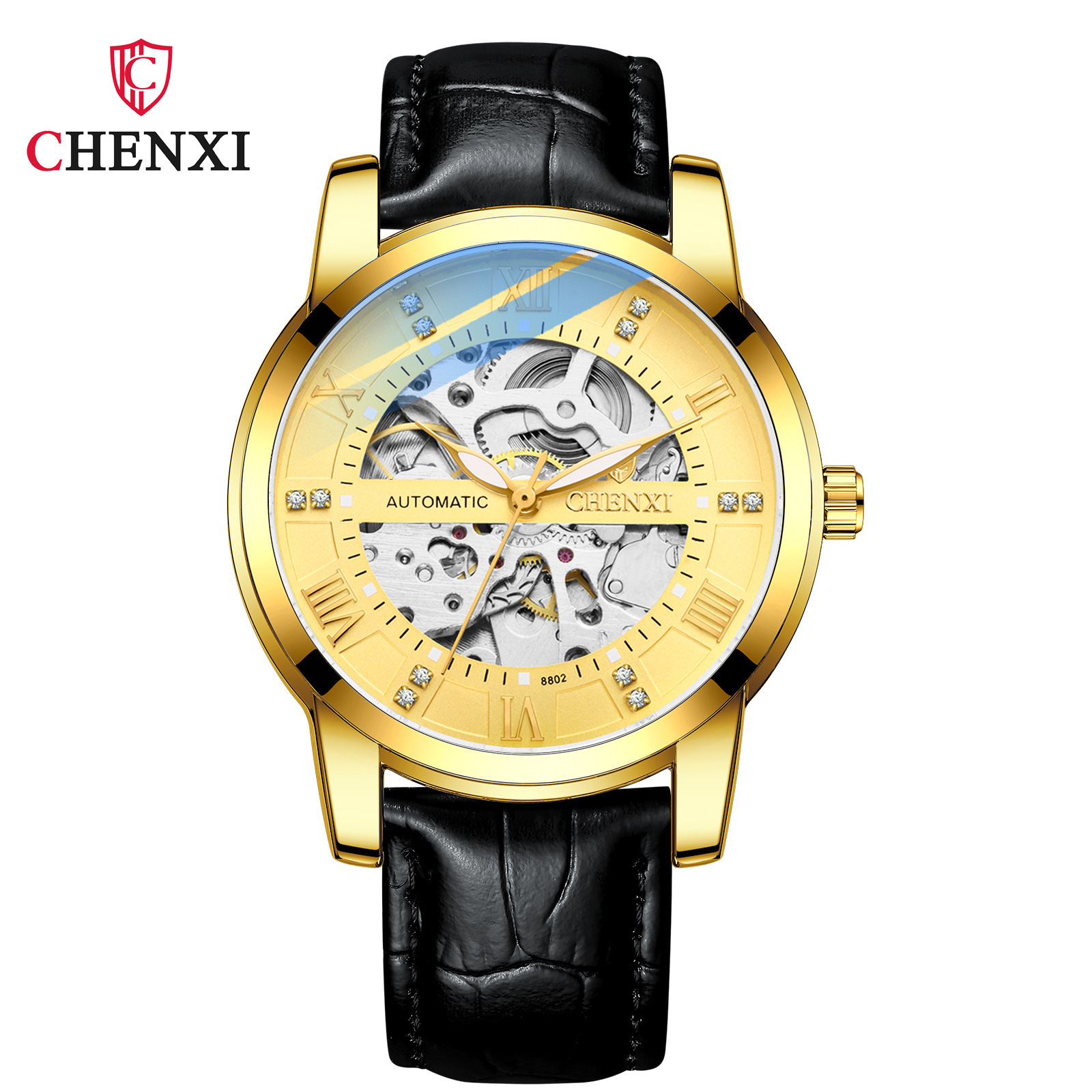 Chenxi hombres hueco transparente automático reloj mecánico cinturón moda negocio popular reloj mecánico 8802