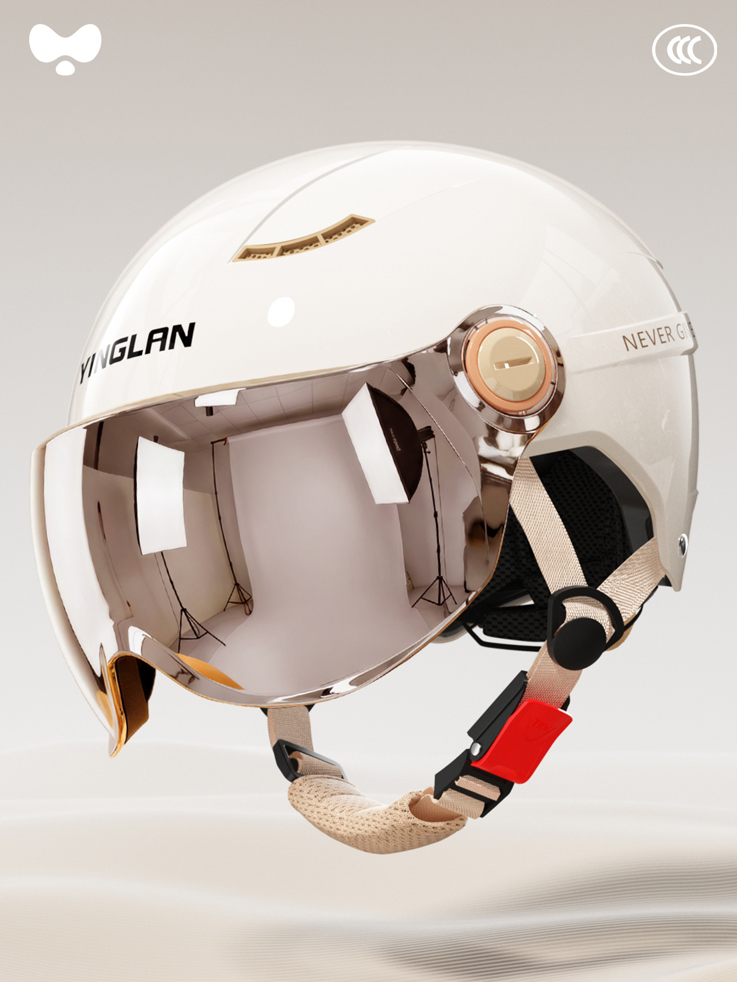 Helmet 3C: Universal Motosiklet kaskı (dəbilqə) - 3c-single-lens-moon-shadow-white-electroplated-short-lens