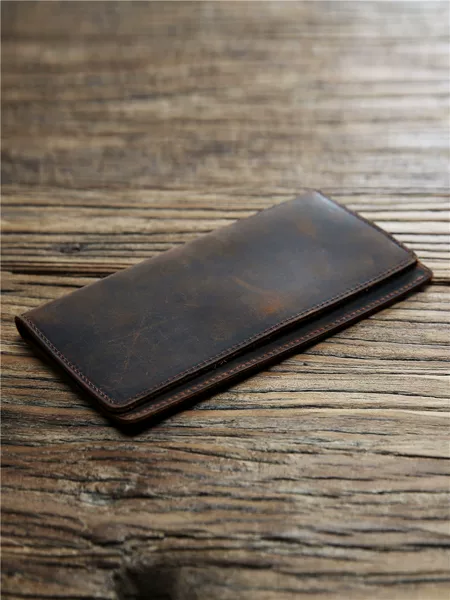 Men's retro leather wallet long ultra-thin first layer cowhide wallet simple wallet Crazy Horse leather men's bag trendy youth