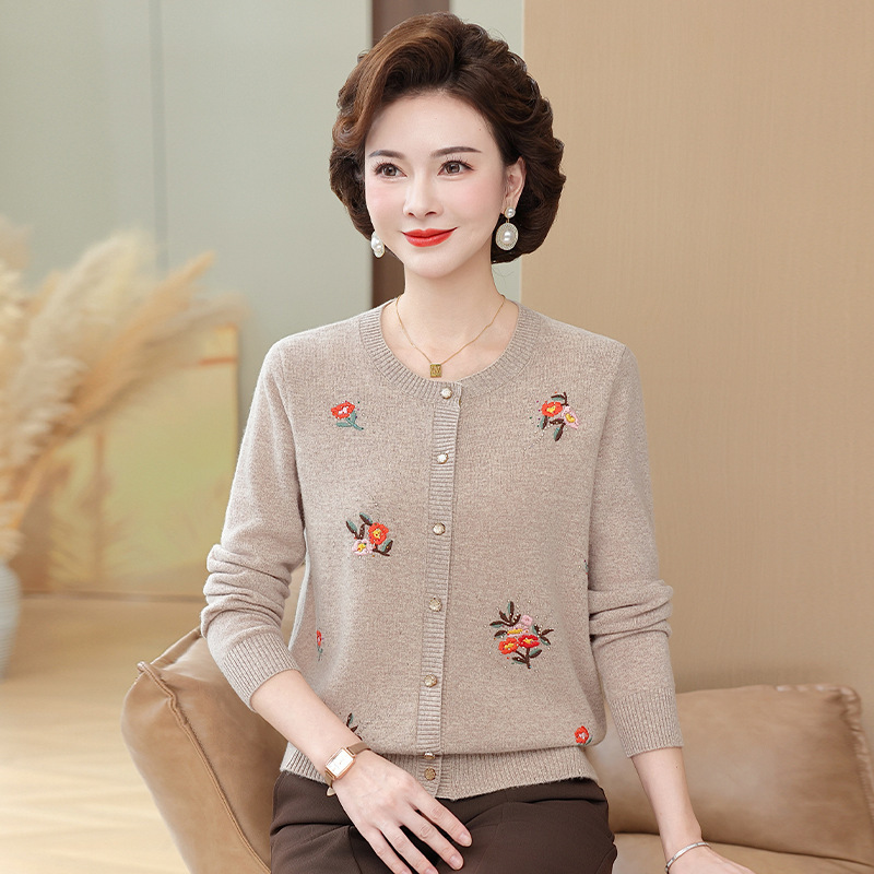 中老年女装100%纯羊毛开衫妈妈秋冬季毛衣外套中年针织衫洋气上衣|undefined