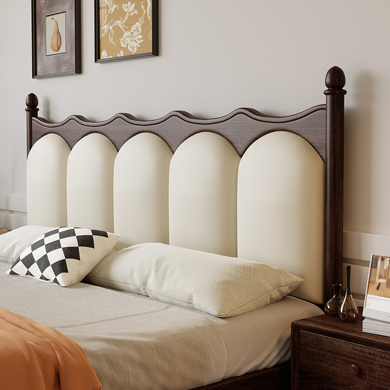Cama de madera sólida americana retro 1.8m cama doble cama de almacenamiento cama de lujo ligera negra cama de cuero suave cama de respaldo de 1.5m cama